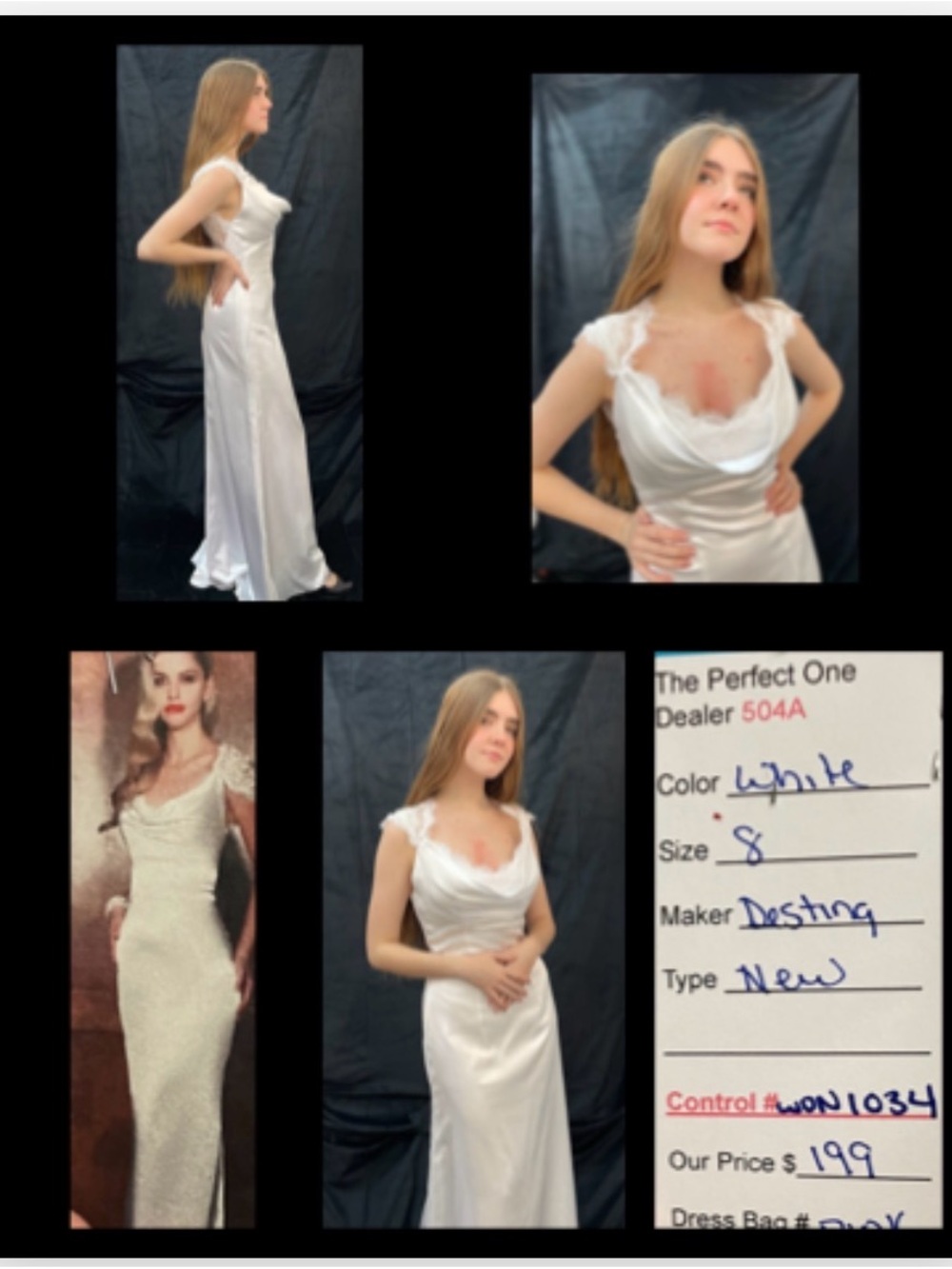 Destiny White Cowl Neck Wedding Dress - Elegant Sleeved Gown (Size 8)